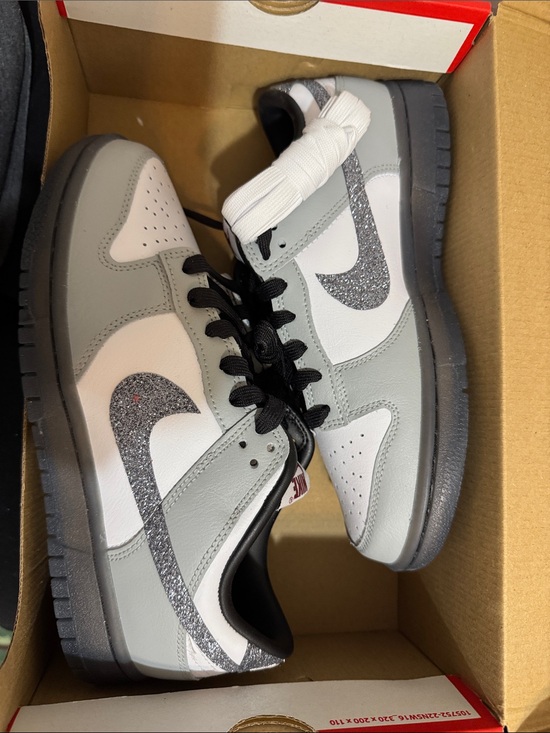 Nike Shoes - Nike Women’s Low-Top Sneakers in White, Gray & Black with Glitter Swoosh